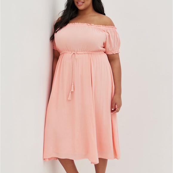 torrid Dresses & Skirts - TORRID Peachy Pink Tie Waist Midi Dress